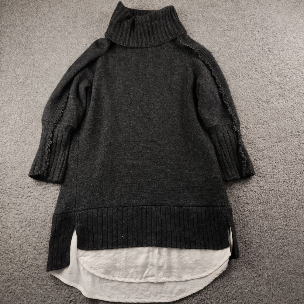 Brochu Walker Sweater Womens XS Charcoal Wool Cashmere Layered Turtleneck EUC